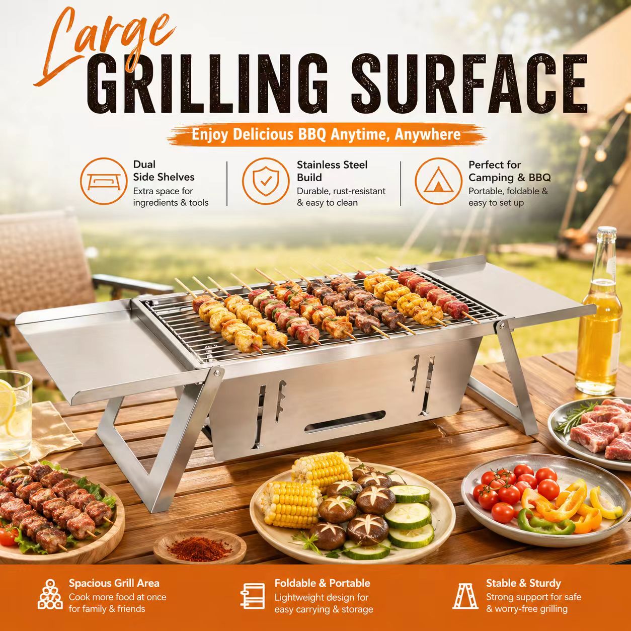 Camp Grill Portable Folding - 접이식 스테인리스 숯불 바베큐 그릴 휴대용