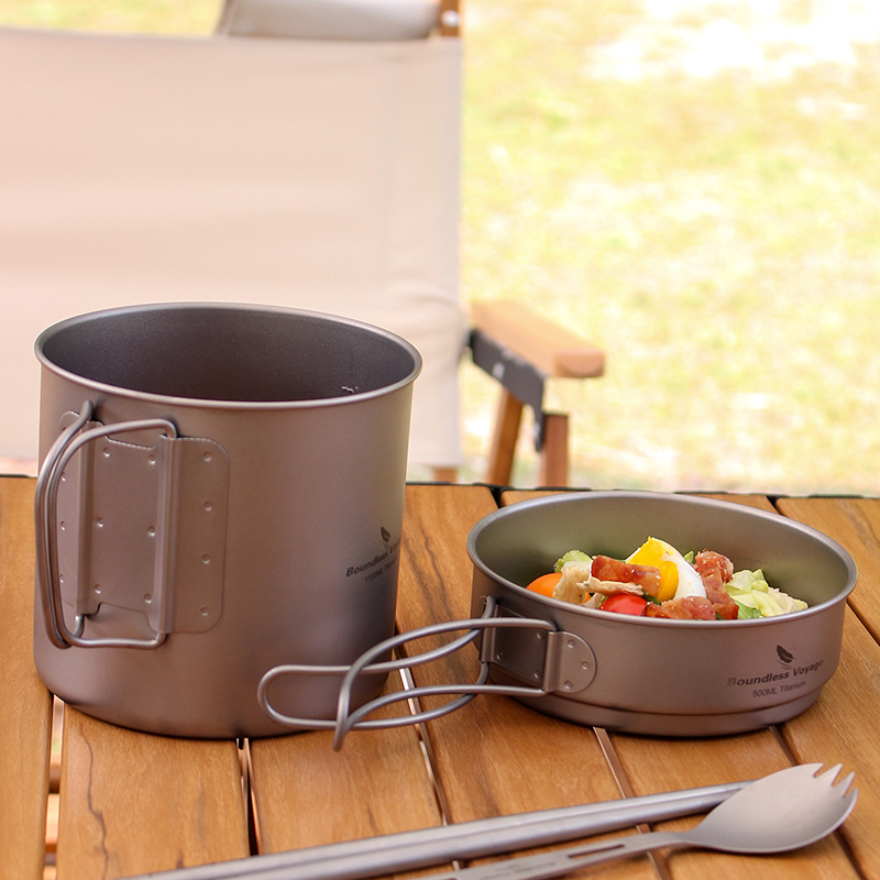 Boundless Voyage 캠핑 티타늄 컵 팬 세트 - Camping Cooking Cupboard 리뷰 및 가격