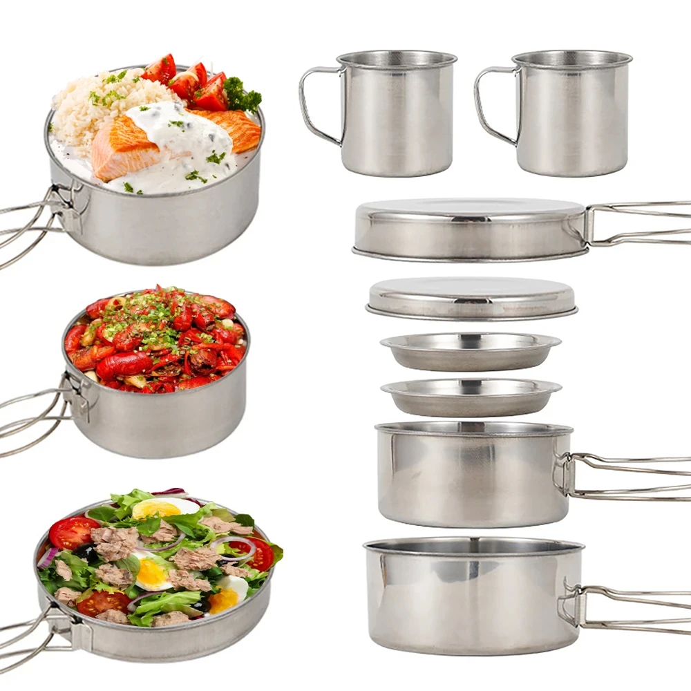 8개/세트 캠핑 조리기구 세트 스테인리스 스틸 요리 냄 - Camping Cooking Hardware 리뷰 및 가격