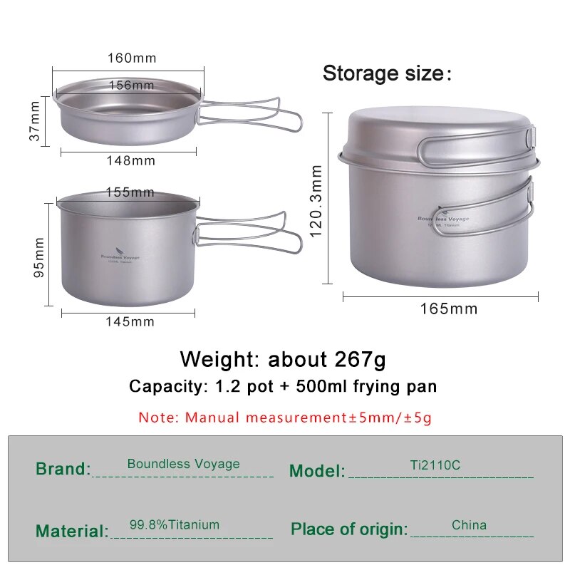 무한한 항해 티타늄 냄비 팬 세트(접이식 손잡이 포함) - Camping Cooking Set Compact 리뷰 및 가격