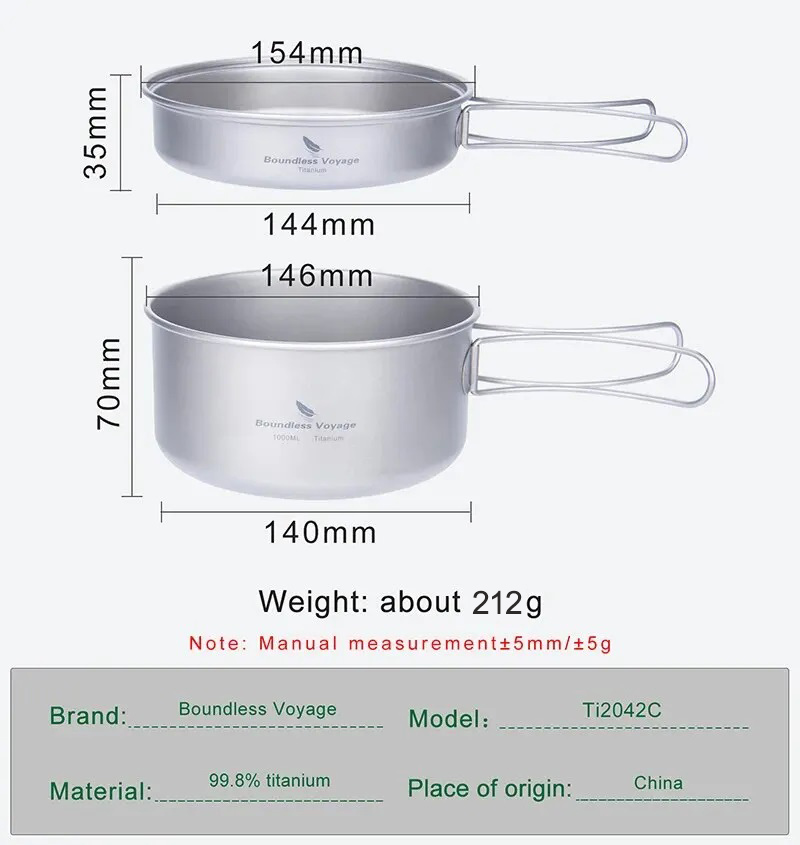 무한한 항해 티타늄 냄비 팬 세트(접이식 손잡이 포함) - Camping Cooking Set Compact 리뷰 및 가격