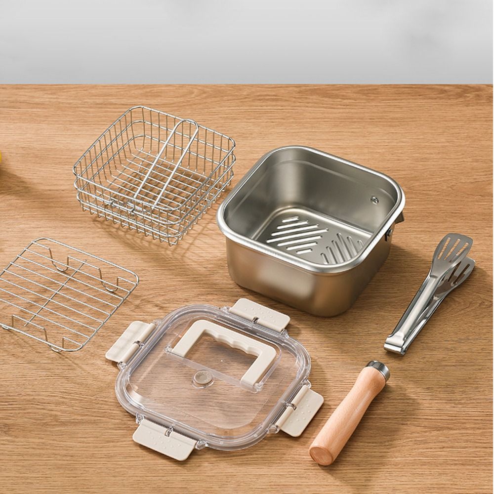 휴대용 스테인리스 프라이팬 사각형 논스틱 조리용 냄비  - Camping Cooking Utensils Storage 리뷰 및 가격
