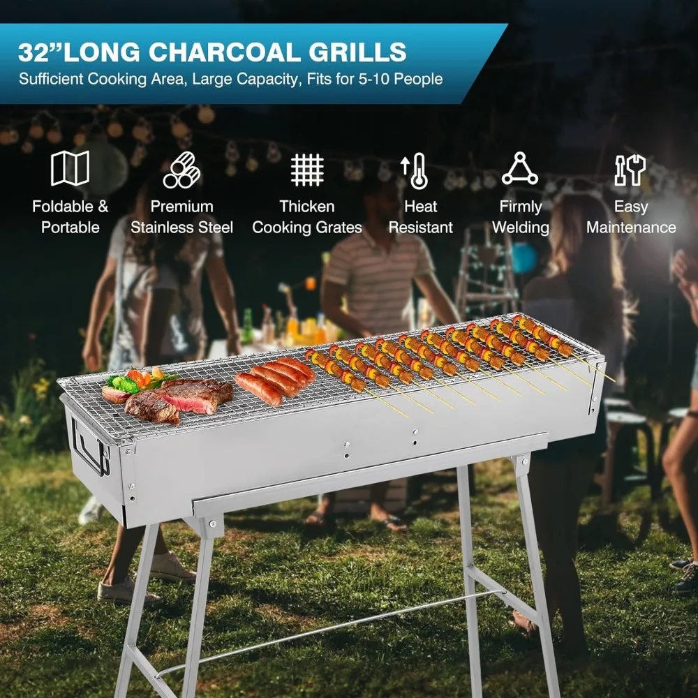 휴대용 숯불 그릴, 32인치 x 8인치 스테인리스 접이 - Camp Grill Portable Folding 리뷰 및 가격