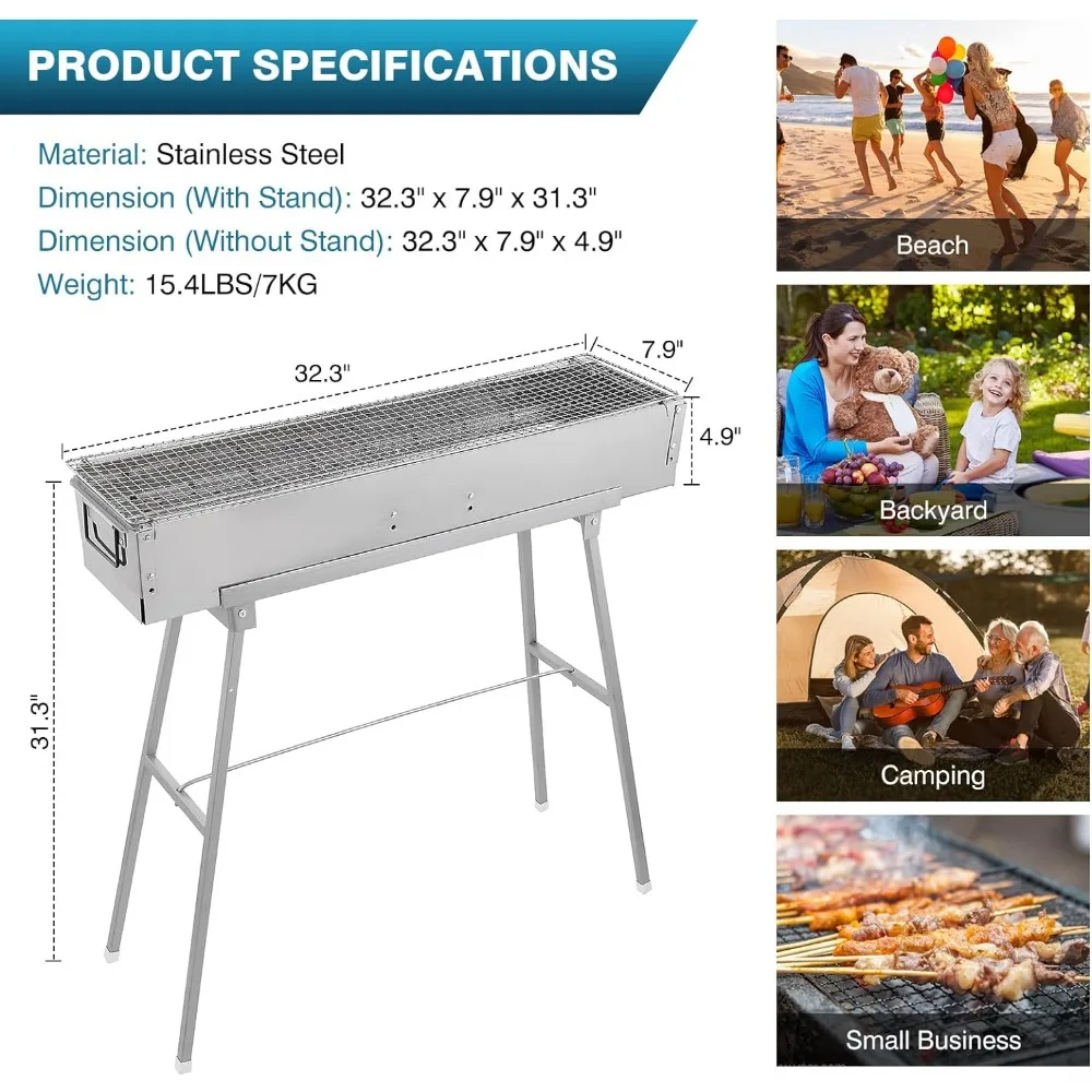 휴대용 숯불 그릴, 32인치 x 8인치 스테인리스 접이 - Camp Grill Portable Folding 리뷰 및 가격